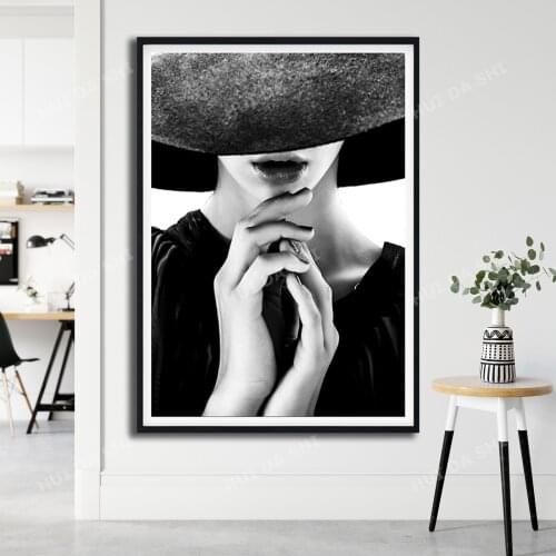Like a Prayer Art Print Poster, Black Hat Lady Poster, Monochrome Art, Scandi Prints, Nordic Posters, Black and White Wall Art
