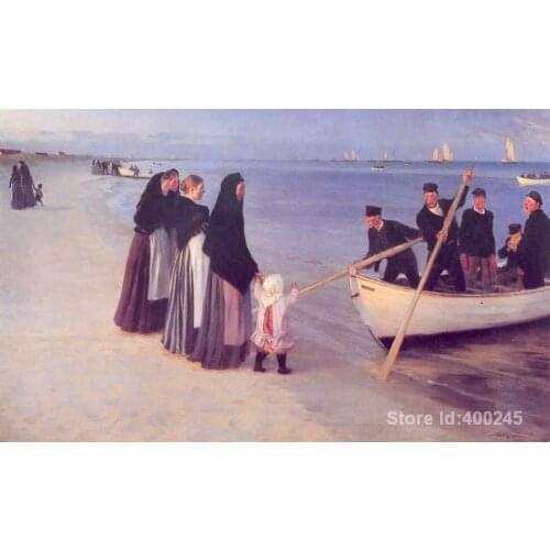 Beach art scenes Handpainted oil paintings The Departure of the Fishing Fleet Peder Severin Kroyer High quality