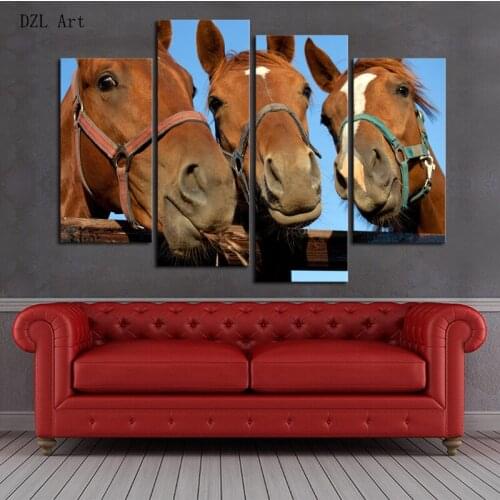 Drop Shipping 4 Piece framed Horse Modern Home Wall Decor Canvas Picture Art HD Print Painting On Canvas for Living Room
