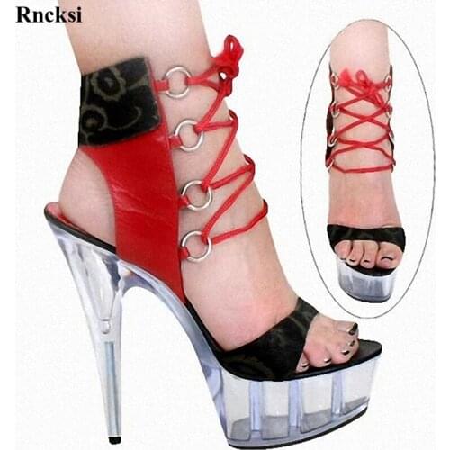 Rncksi New 15CM Super-High Heels Womens shoes Leopard Nightclubs Princess Crystal Shoes High-Heeled Sandals