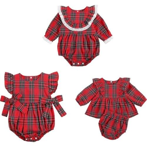 Newborn Infant Baby Girl Christmas Sleeveless Plaid Romper Bodysuit Jumpsuit Playsuit Overall One-Pieces 0-24M