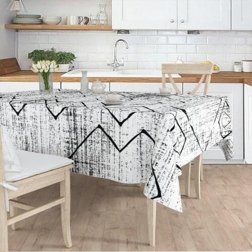 Tablecloth Living Room Kitchen grey black line patterned micro fabric cover runner pattern Free Shipping