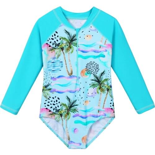 BAOHULU One Piece Girls Swimsuit Rashguard Long Sleeve UV UPF 50+ Sun Protective Swimwear Kids Swimming Clothes Bathing Suit