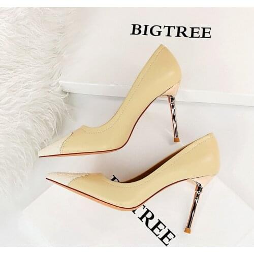 Shoes with high heels with thin metal with lighter color matching point sexy womens shoes