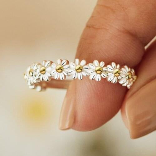 Vintage Korean Daisy Rings Women Cute Flower Ring Wedding Engagement Blossom Sunflower Tree Mountain Rings Female Party Jewelry