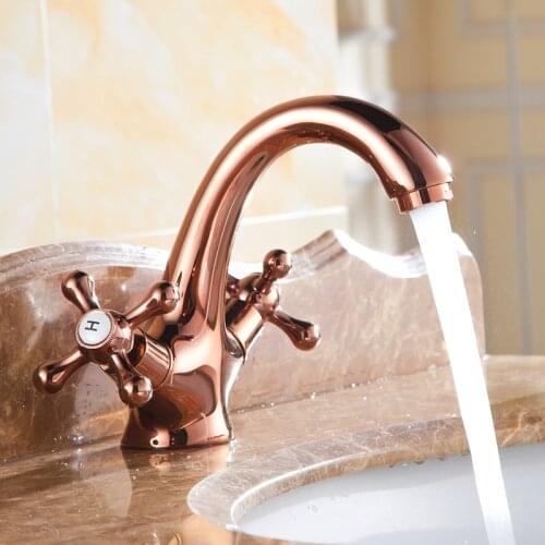 Vintage bathroom sink faucet+tube rose gold , Antique copper kitchen basin faucet mixer, Retro dual holder faucet hot&cold tap