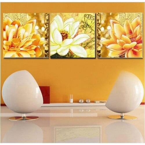 Embroidery Package Free shipping Cross Stitch Triplet Golden Whites Lotus Flower