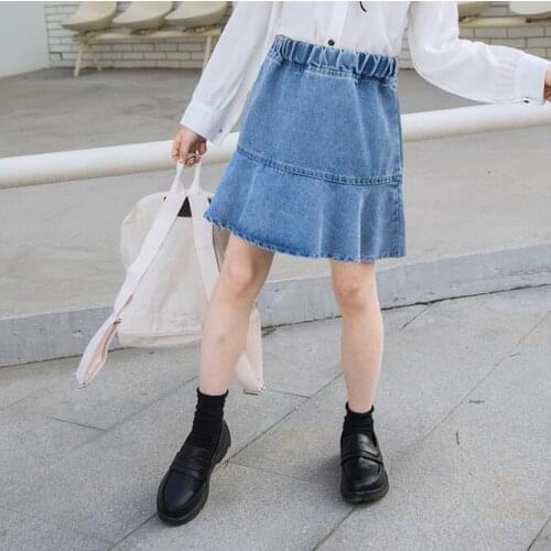 Girls Skirts Summer Autumn Girls Blue Ruffles Tutu Denim Skirts Children Clothing Girl Clothes 4 6 8 10 12 14Year