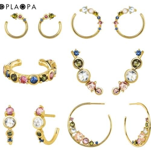 DPLAOPA 925 Sterling Silver Gold Coated Silver Tourmaline Multi-stone Hoop Earrings Climber Women Earring Collection Jewelry