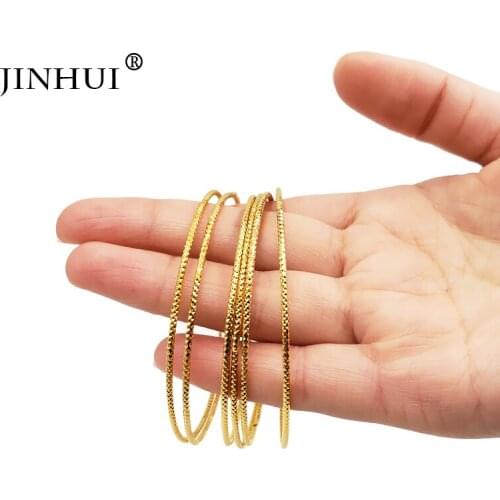 Jin Hui 6pieces of Gold Copper Bracelets for Women Dubai Bride Wedding Jewelry Bracelet, Middle East African bangle gifts