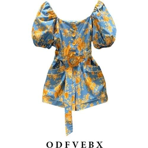 Women Jumpsuit Summer 2021 New Floral Puff Sleeve Waist Casual Jumpsuit Female Club Beach Party Wide-Leg Jumpsuit Shorts Fashion