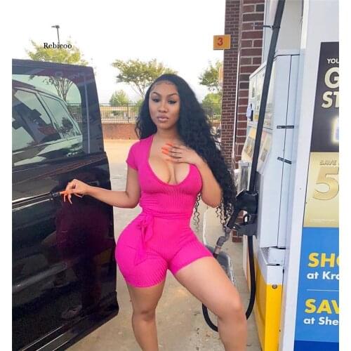 Women Fitness Streetwear Bodysuit Women Short Sleeve Casual Playsuit Sash High Elastic Sexy Tight Sports Overalls Catsuit