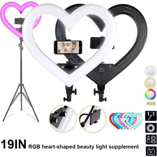 19 Inch Heart-shaped RGB Ring Light With Tripod 3000-5000K 4 Color Photography Lighting For Beauty YouTube Tik Tok Video Ligh