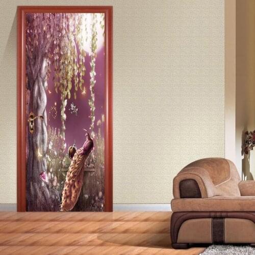 2 Pcs /set Colourful Peacock Feathers Birds Door Sticker Wallpaper Wall Sticker Mural Bedroom Living Room Home Decor Poster