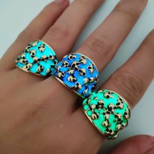 2019 Punk Men Glow In The Dark Ring Creative Alloy Adjustable Luminous Ring Vintage Charm Jewelry for Halloween Gifts Accesory