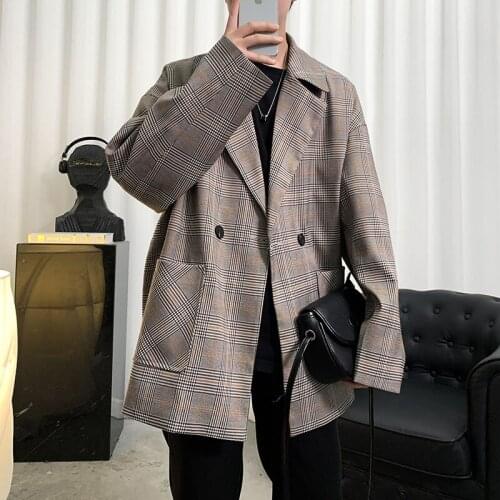 2021 Mens Trendy Outerwear Loose Blazer Lattice Printing Casual Western Clothes High Quality Suit Jackets Plus Size M-2XL