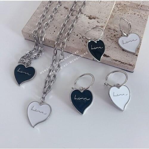 2021 New Fashion Dripping Oil Glaze Enamel Hoop Earrings Love Heart Letter Pendant Necklace for Women Girls Party Jewelry