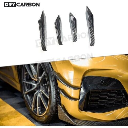 For BMW 3 Series G20 2019 2020 Dry Carbon Fiber Front Bumper Side Trim Canards Fins Flaps Sticker Spoiler 4 PCS/Set