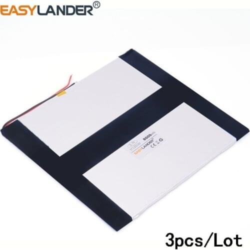 3pcs/Lot 3.7V 8000mAH 37125130 lithium Li ion polymer rechargeable battery for tablet pc onda sanei ainol pipo IPAQ MID pad