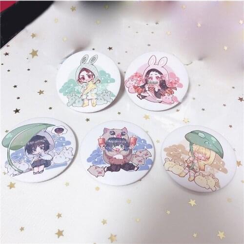 5pcs Anime Demon Slayer: Kimetsu no Yaiba Badge Brooch Pin for Bags Cosplay Accessories Collection Gift Pins Set Toy 75mm