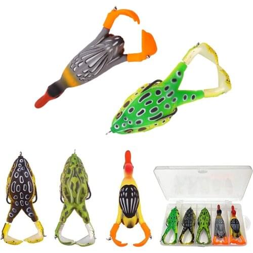 5 PCS Double Propellers Soft Fishing Bait Hook 9CM/9.5CM Bionic Frog and Duck Topwater Artificial Crankbait Minnow Bass Lures