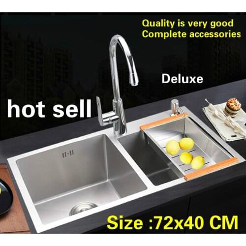 Free shipping Apartment kitchen manual sink double groove food grade durable 304 stainless steel deluxe hot sell 72x40 CM
