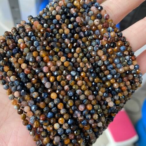 Genuine Natural Stone Beads 3mm Faceted Cutting Loose Black Obsidian Beads for Jewelry Making