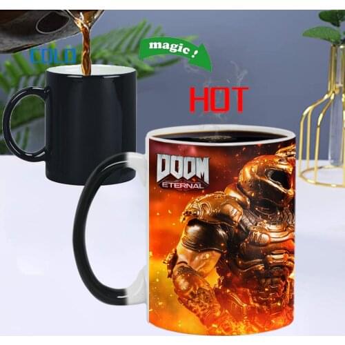 350ml Creative Doom Game Ceramic Color Changing Cup, Breakfast Office Coffee Milk Tea Cup Magic Fun Christmas Birthday Gift