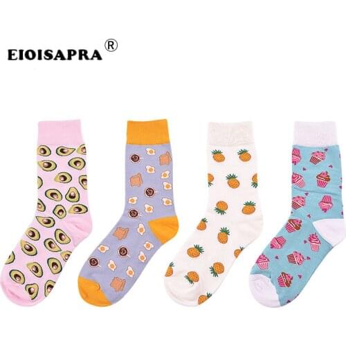 [EIOISAPRA]Winter Autumn Warm Kawaii Women Socks Harajuku Colorful Cartoon Cute Food Pineapple Avocado Candy Funny Socks Sokken
