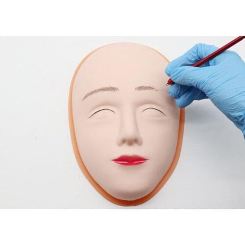 5D Facial Tattoo Training Head Silicone Practice Permanent Makeup Lip Eyebrow Tattoo Skin Mannequin Doll Face with Base