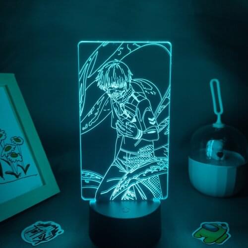 Ken Kaneki Tokyo Ghoul Anime Figure 3D Lamps LED RGB Neon Night Light Manga Birthday Gift for Friend Bedroom Bedside Table Decor