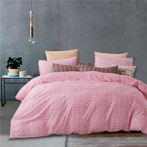 Pink Plaid Simple Modern Style Europe Comforter Bedding Set Girls Fashion King Queen Twin Size Bed Linen Duvet Cover Sets