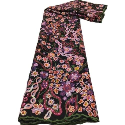 SJ Lace Nigerian Lace Fabric 2021 High Quality Sequins Velvet Lace Fabric Embroidered Tulle African Lace Fabric For Women r4-76