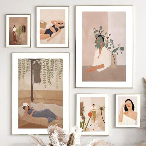 Abstract Fashion Lady Read Rest Pose Beach Girl Wall Art Print Canvas Painting Nordic Poster Wall Pictures For Living Room Decor