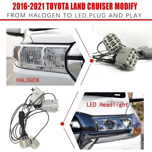 CZMOD Car Headlight Modification Upgrade Special Wiring Adapter Harness For 2016-2021 Toyota Land Cruiser From Halogen To LED