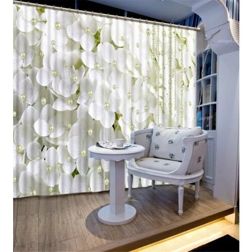 Fashion Customized 3D Curtain Blackout Curtain Fabric Home Bedroom Decoration White Pearl Flower Curtains For Bedroom
