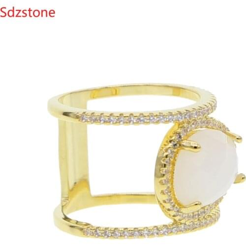 Fashion white Stone Ring Gold Color Hollow Out Round cz Rings for Women Engagement Jewelry Cocktail Rings Gifts
