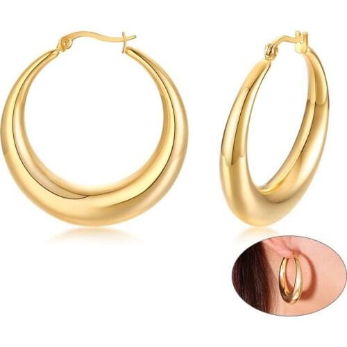 Fashion Gold Tone Earrings for Women Party Jewelry Simple Stainless Steel Big Round Hoop Earrings aretes Gifts for Her