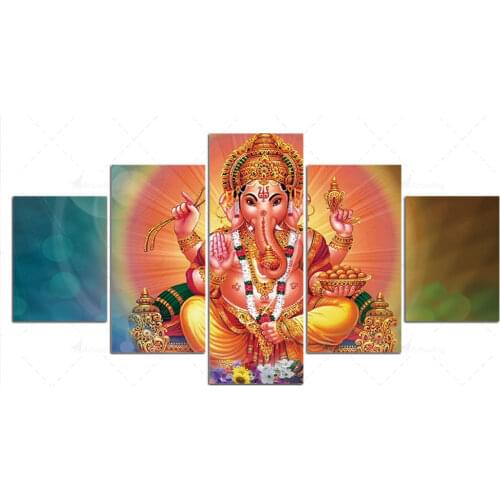 Modular Hd Prints Pictures Home Decoration Ganesha Painting 5 Pieces Canvas Religion Poster Framework Wall Art For Living Room
