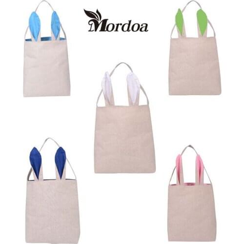 Mordoa 5pcs Easter Gift Bag Cotton Burlap Material Rabbit Ear Shape Bags for Kids Gifts Packing Easter Jewelry Display Received