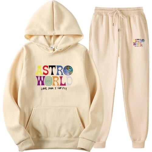 Mens Clothing Astroworld Printing Oversized Gothic Harajuku Hoodies Plus Pants Autumn Streetwear Men Fashion Hip Hop Sets