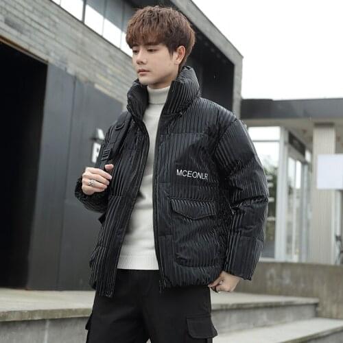 Mens Winter Jacket Male Black Striped Thermal Coat Fashion Warm Hooded Parkas Padded Outerwear Snow Wear Brand Mens Clothing