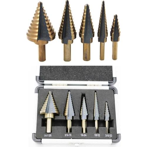 5PCS Cone Step Drill Bit Set Hss Cobalt Multiple 50 Sizes Hole Metal Wood Center Drill Perforator Hole Cutter Power Hand Tools