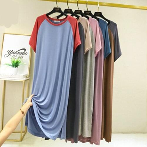 Patchwork Nightdress Short Sleeve Mom Big Size Loose Homewear Print Soft Sleepwear Fashion Modal Sleepdress KPaCotAkoWka