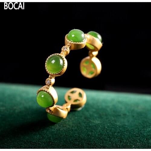 BOCAI New 100% real solid s925 silver jewelry exquisite leaf pomegranate ring antique handmade fashion woman ring