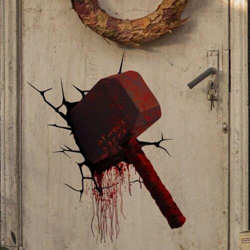 2021 New Halloween 3D Broken Wall Stickers Horror Axe Living Room Background Wall Holiday Decoration Creative Wall Sticker