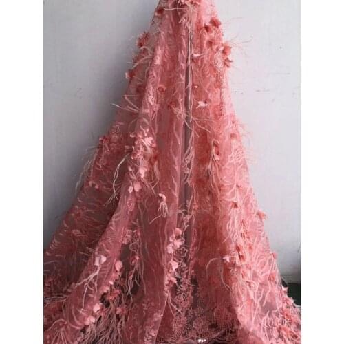 New beaded embroidery yaking-51138 lace mesh baby pink african net fabric for evening dress/party dress for bridal dress