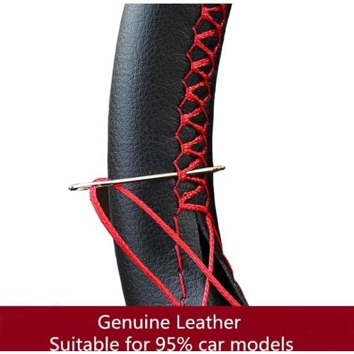 DIY Steering Wheel Covers Soft Artificial Leather Braid On The Steering-wheel Of Car With Needle And Thread Lnterior Accessories