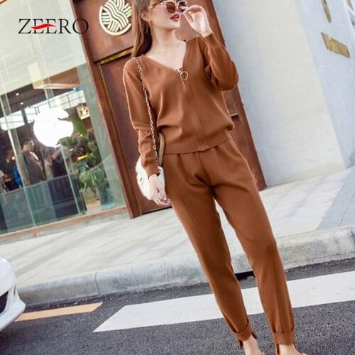 Autumn 2 Pieces Set Long Sleeve Tops Jackets Coats Casual Office Ladies Loose Sport Long Pants Trousers Sexy Elegant Womens Suit