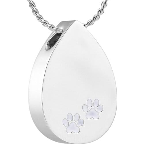 Stainless Steel Teardrop Memorial Urn Necklace Jewelry for Pet Human Ashes Cremation Keepsake Paw Print Pendant